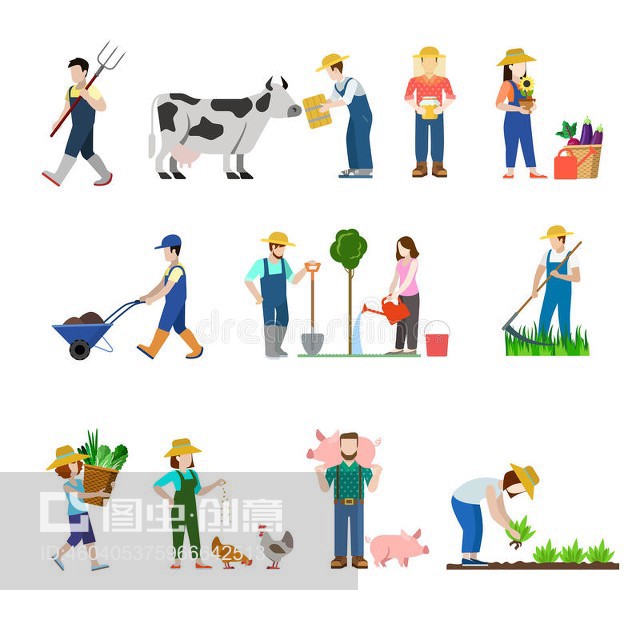 平面矢量农场职业农民工人人民网络图标Flat vector farm profession farmer worker people web icons